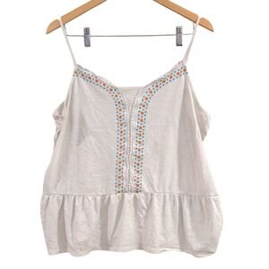 Maurices Floral Embroidered Cami Top Peplum Sleeveless White XL Boho Cottagecore